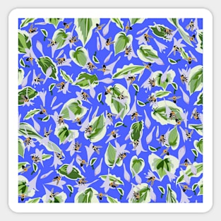 Bees and Hostas Tossed on Bright Blue 5748 Sticker